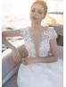 Beaded Ivory Floral Lace Tulle Lightweight Wedding Dress Beaded Ivory Floral Lace Tulle Lightweight Wedding Dress